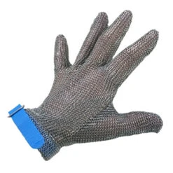 Omcan - Five Finger Stainless Steel Mesh Glove With Blue Silicone Strap Large - 44350 -Home Kitchen Store 44350 large blue silicon strap 1 32546.1590845038