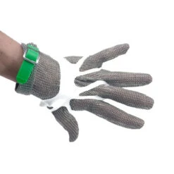Omcan - Five Finger Stainless Steel Mesh With Green Silicone Strap Extra Large - 44353
