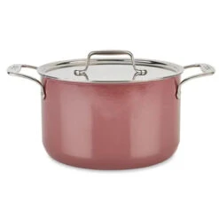 All Clad - Fusiontec Rose Quartz 7QT Stock Pot With Lid - Natural Ceramic With Steel Core