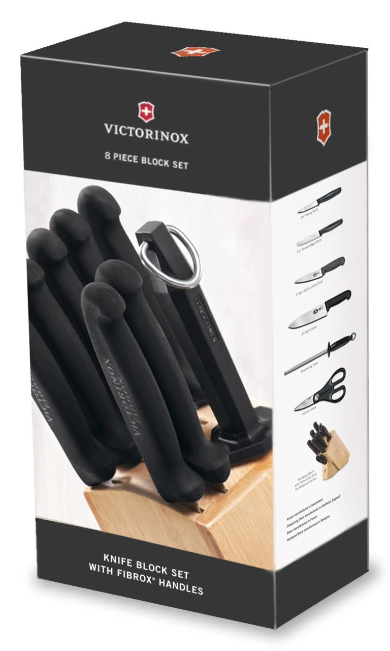 Victorinox - 8 Piece Fibrox Set With Oak Slant Knife Block 3 Victorinox - 8 Piece Fibrox Set With Oak Slant Knife Block