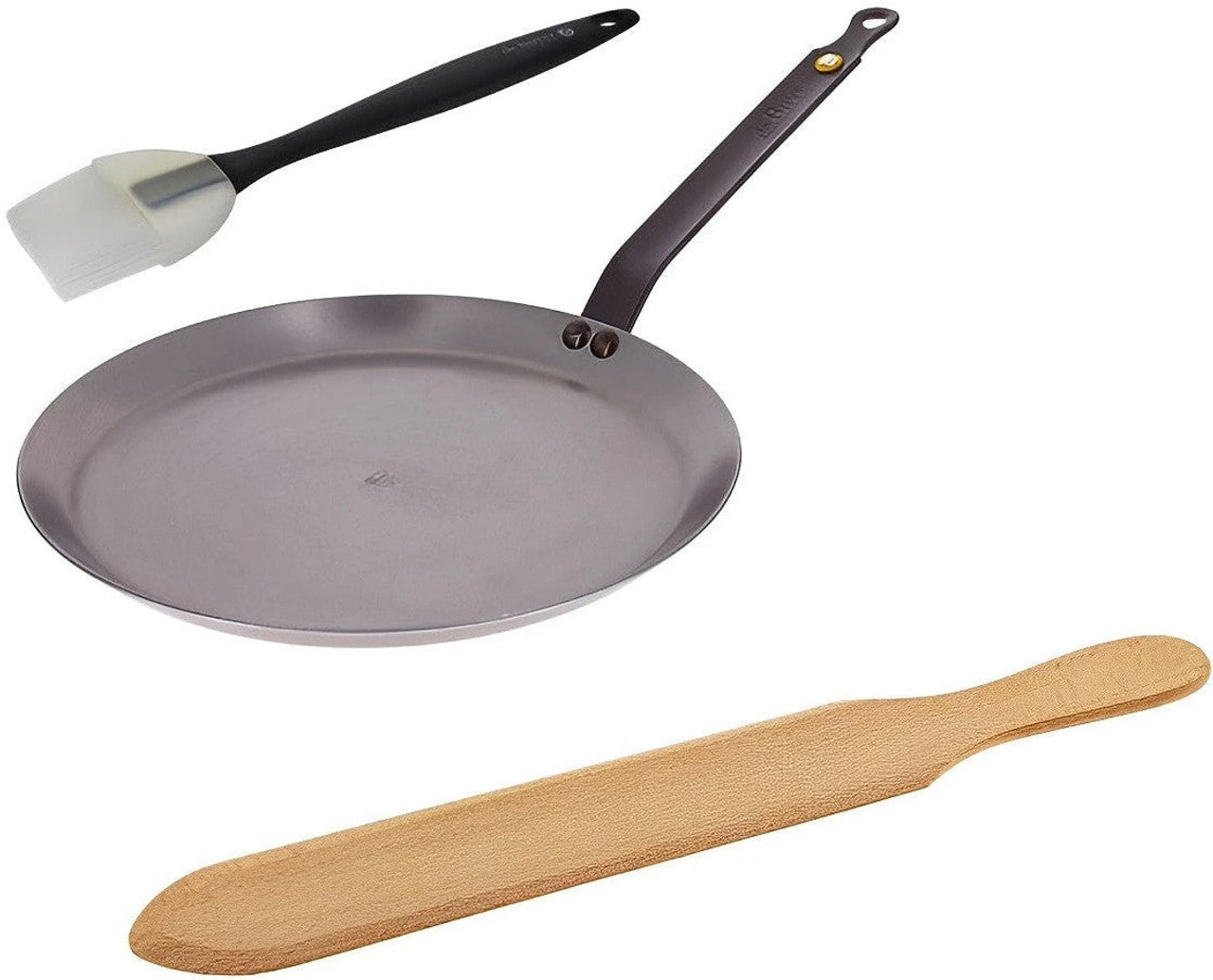 De Buyer - 26cm Mineral Crepe Pan, Crepe Spatula And Pastry Brush Set 3 De Buyer - 26cm Mineral Crepe Pan, Crepe Spatula And Pastry Brush Set