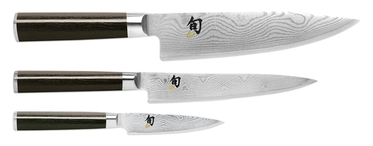 Shun - 3 Pc Classic Starter Set - 8" Chef's, 6" Utility, And 3.5" Paring Knife 3 Shun - 3 Pc Classic Starter Set - 8" Chef's, 6" Utility, And 3.5" Paring Knife